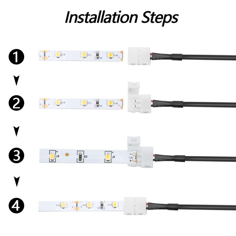 LightingWill 10pcs/Pack DC Female Plug Solderless Snap Down 2Pin Conductor LED Connector for Quick Splitter Connection of 8mm Wide 3528 2835 Single Color Flex LED Strips - Image 3